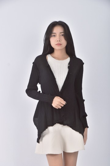 (S) 質感紡紗圓領黑色罩衫