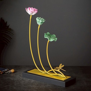 現代簡約創意荷花裝飾品擺件輕奢高端玄關電視柜辦公室新中式禪意