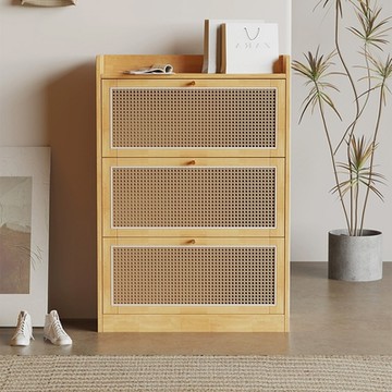 HappyLife 實木籐編超薄翻斗鞋櫃 63×24×120cm Y11312