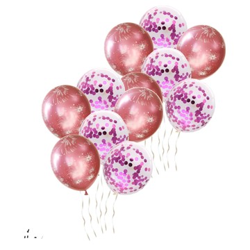 金屬印花亮片氣球，12吋，一包6入（亮片*3+煙火造型*3）  粉色  2組