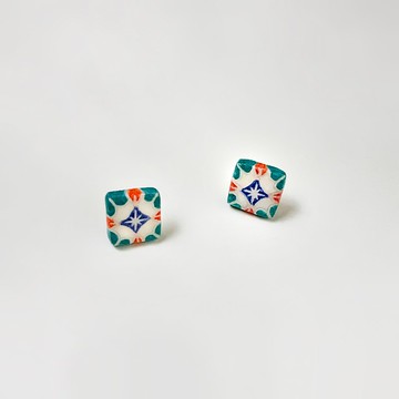 可愛復古小花磚/花窗系列 - 手作/手繪耳環