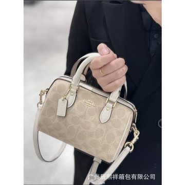 寇C家rowan迷你波士頓枕頭包經典時尚百搭老花拉鏈手提單肩斜跨包