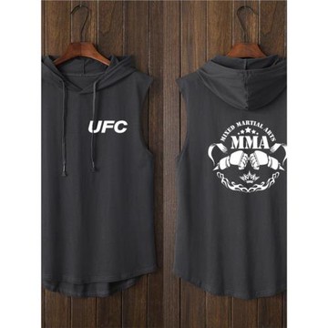UFC格斗MMA混合格斗武術拳擊運動純棉背心T恤無袖短袖中國風連帽