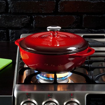 美國 LODGE 圓形琺瑯鑄鐵湯鍋 25cm 2.8L - 火焰紅