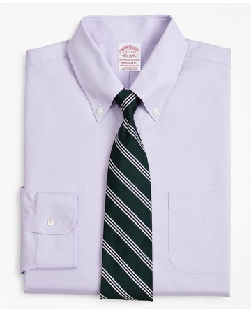 Brooks Brothers Men's Stretch Madison Relaxed-Fit Dress Shirt, Non-Iron Pinpoint Button-Down Collar | Lavender | Size 16 35