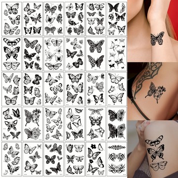 👑大邱紋身👑🇹🇼現貨 黑白蝴蝶系列紋身貼套裝 紋身貼紙 刺青貼紙微刺青 假刺青 小清新 防水 紋身貼 刺青貼T28A