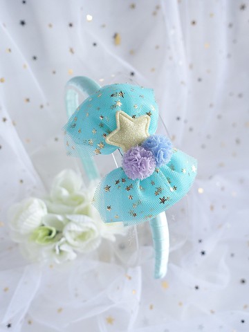 清新薄荷綠色中網紗蝴蝶結頭箍 兒童頭箍 髮箍 髮飾