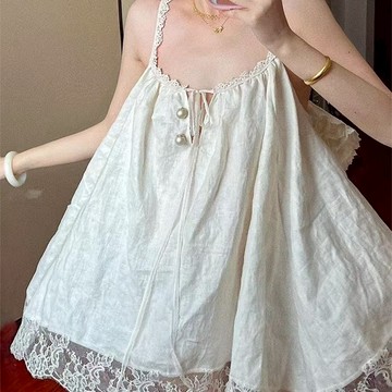 睡衣 大碼睡衣 高級蕾絲花邊吊帶睡裙 少女寬鬆睡衣 可外穿 家居服 寬鬆睡衣 卡通睡衣 休閒睡衣 睡衣套裝