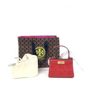 tory burch紅色鏤空愛心皮革手提包