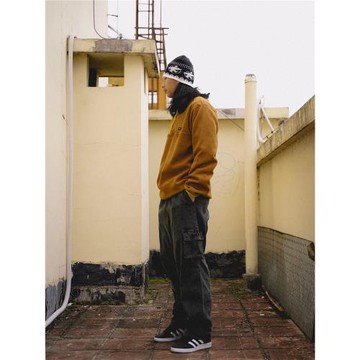 美式復古街頭工裝口袋刺繡厚實燈芯絨直筒滑板長褲