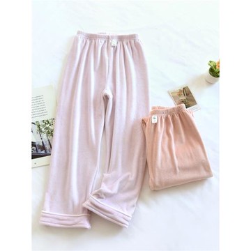 2025新款兒童秋冬保暖海島絨睡褲女童加厚小清新純色寶寶家居褲