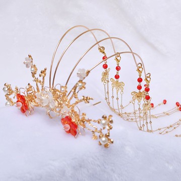 發冠漢服配飾女頭飾古風發簪頭冠流蘇步搖流蘇古裝發飾全套兒童女