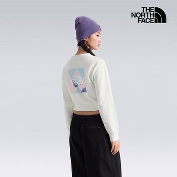 女款米白色背面圖案印花長袖大學T｜8JM5QLI