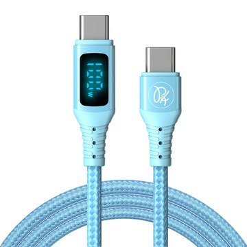 PICKOGEN 皮克全 二合一 雙Type-C/USB-A TO Type-C PD充電線傳輸線 VAW數顯 1.8m 藍色  1條
