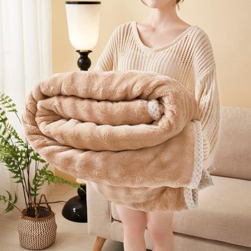 新款加厚牛奶絨毛毯雙面絨保暖外貿仿兔毛毯子批發春秋法萊絨蓋毯