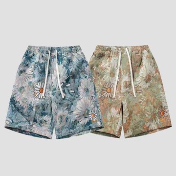 沙灘褲美式過膝花短褲男夏季夏威夷可下水國潮速干泳褲六分褲速干