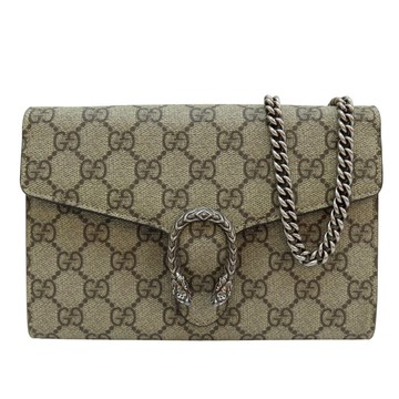【二手名牌BRAND OFF】GUCCI 古馳 棕色 塗層帆布 肩背包 鍊帶 401231