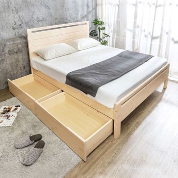 柏蒂家居-詩諾5尺雙人實木床架-附收納抽屜2入