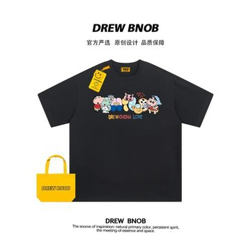 DREW BNOB美式潮牌蠟筆小新趣味印花短袖t恤男女休閑寬松情侶半袖