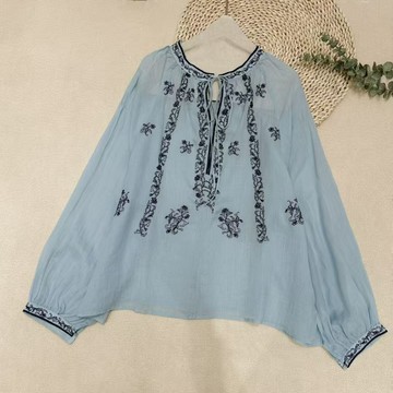 花卉刺繡苧麻襯衫上衣631131