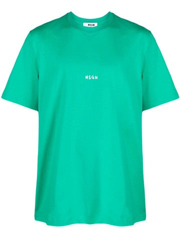 MSGM - logo-print crew-neck T-shirt - men - Cotton - M - Green