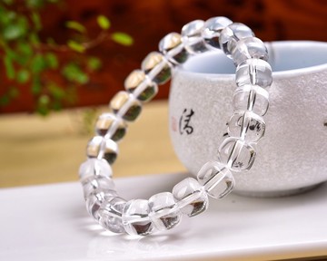 純天然白水晶老型鼓珠手鏈 裸珠約8MM左右 淨體通透 誰戴誰美