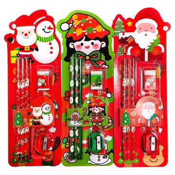 聖誕文具 聖誕文具組 超直5件組 鉛筆/直尺/筆削/橡皮擦 贈品筆組 禮品筆組 文具組 贈品文具