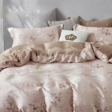 貝淇小舖 40支 100%純天絲TENCEL 全鋪棉床包組 - 35公分  床包 + 兩用被套 + 枕套組  雙人加大  嫣然