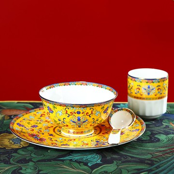 酒店餐具擺臺套裝景德鎮陶瓷碗碟琺瑯彩骨瓷平盤中式高檔家用碗盤