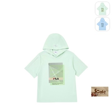 【FILA】KIDS 孩童款 吸濕排汗 短袖連帽T恤-淺綠 1TEY-8305-LN