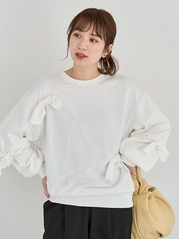 蝴蝶結裝飾拼接落肩休閒上衣(06000390000) - Green Parks