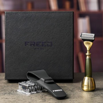 古銅系列尊爵四件組五刀式刮鬍刀禮盒 - 大地綠 現貨 客製化刻字