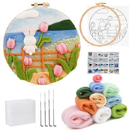 Needle Felting Kit, Felt Painting Kit for Beginners, Felt Painting Set with Wool, Needle Felting Pad, Felting Needles, Felting Wool, Decorative Frame,