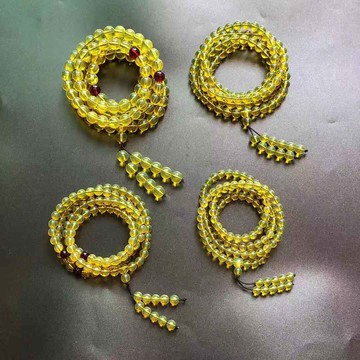 精品熒光浮鹽水墨西哥藍珀手鏈108顆琥珀蜜蠟圓珠多圈手鏈