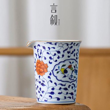 中式復古釉下青花陶瓷公道杯功夫茶具直身茶海分茶器單個勻杯