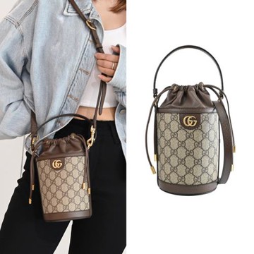 GUCCI 760199 Ophidia GG 經典花紋迷你手提兩用水桶包.駝棕