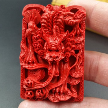 新款精美仿朱砂生肖龍掛件雞血紅珠鏈深功立體龍吊墜牌子