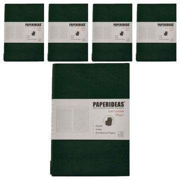 PAPERIDEAS A5 軟皮 188頁 橫線筆記本 100g 紙  聖誕綠  5本