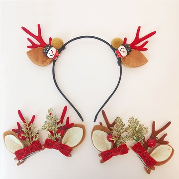 「節日裝飾」圣诞节日装扮仿真鹿角雪人发箍蝴蝶结发夹节日派对圣诞发饰 圣诞节