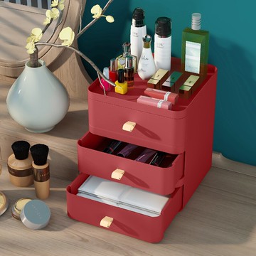 抽屜式收納盒 【國潮】抽屜式化妝品收納盒桌面梳妝台護膚品網紅面膜口紅置物架『XY14730』