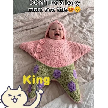 【成品】派大星海星造型嬰兒連體睡袋 柔軟親膚毛線鉤織保暖不刺激肌膚 手工 DIY 鉤織全套配件齊全材料包
