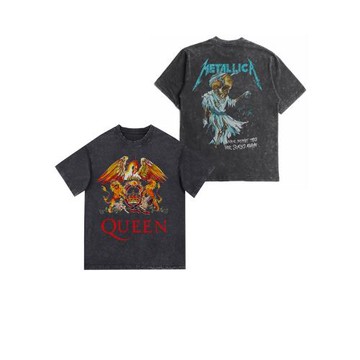 Queen Mens Tshirt Vintage皇后樂隊做舊水洗復古蠟染寬松短袖T恤