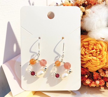 Ops Pearl earrings-珍珠/ 銀/橘月光石/月光石/石榴石/耳環/氣質