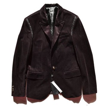 *周道*酒紅金絲絨Dsqiarsri修身收腰男西服便裝單西上衣小西服