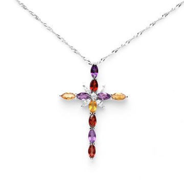 【寶石方塊】天然十字架水晶項鍊-3*6mm-10顆-925銀飾-N0383