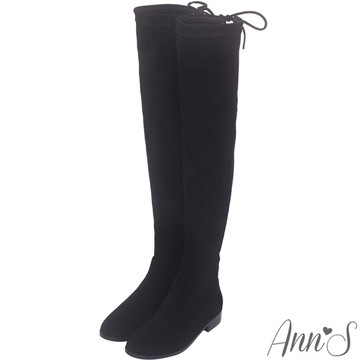 Ann’S鳥仔版-獨創防滑膠條超窄版過膝靴-細絨黑