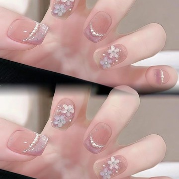 💗台灣出貨💗秋冬季短款純手繪手工穿戴甲小眾高階感超顯白貓眼法式小花甜美甲