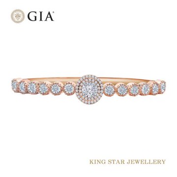 King Star GIA 1.5克拉18K 最白D 天然鑽石手環手鐲 玫瑰金 滿鑽(3 Excellent極優 八心八箭)