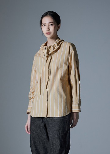 半高領抽繩條紋襯衫