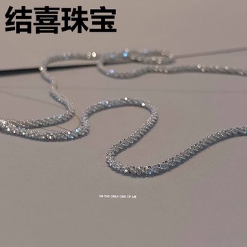 小眾s925鍍銀波光粼粼閃光鎖骨鏈素鏈裸鏈鏈子頸鏈配飾項鏈女ins